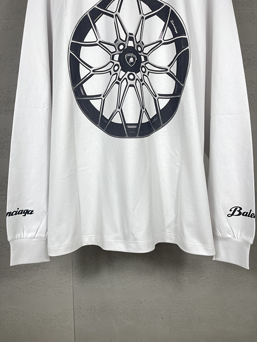 バレンシアガスーパーコピーLamborghini前後左右袖ストレートプリント長袖Tシャツ