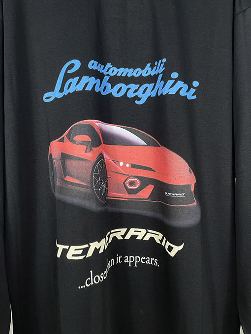 バレンシアガスーパーコピーLamborghini前後左右袖ストレートプリント長袖Tシャツ