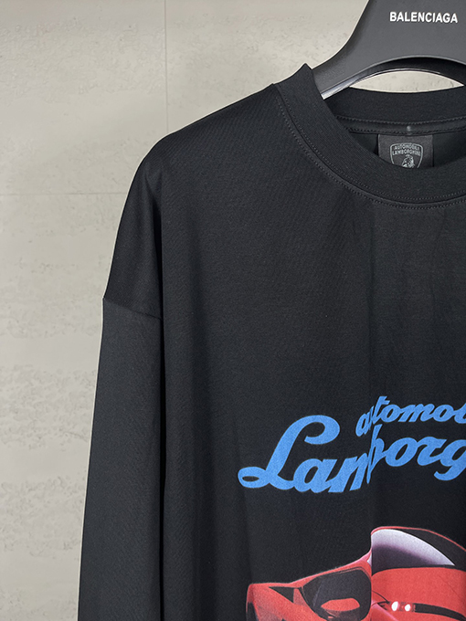バレンシアガスーパーコピーLamborghini前後左右袖ストレートプリント長袖Tシャツ