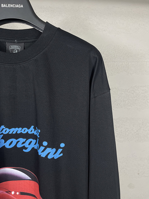 バレンシアガスーパーコピーLamborghini前後左右袖ストレートプリント長袖Tシャツ