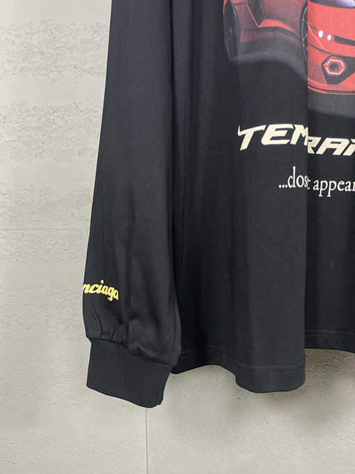 バレンシアガスーパーコピーLamborghini前後左右袖ストレートプリント長袖Tシャツ