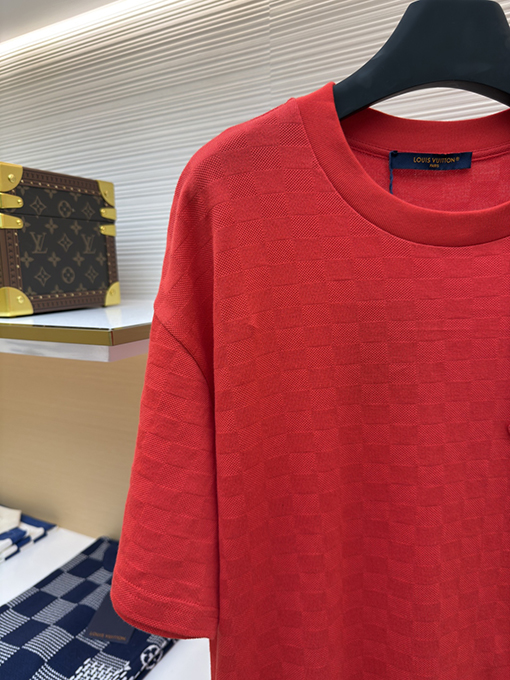 ルイヴィトンコピー ファッションダークチェックビーズ半袖Tシャツ