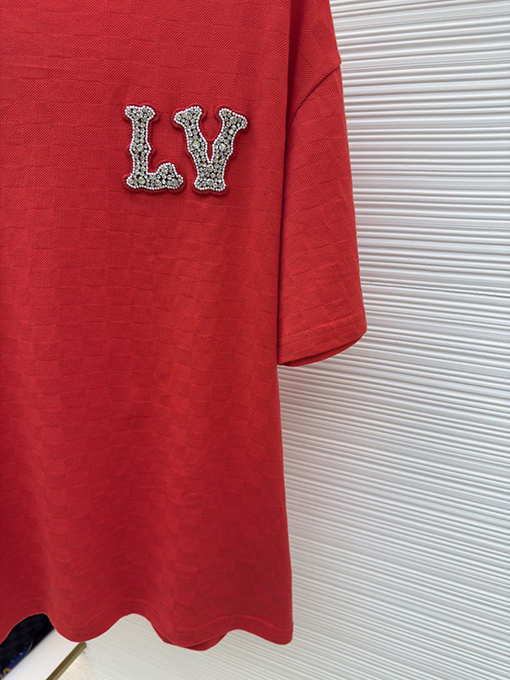 ルイヴィトンコピー ファッションダークチェックビーズ半袖Tシャツ