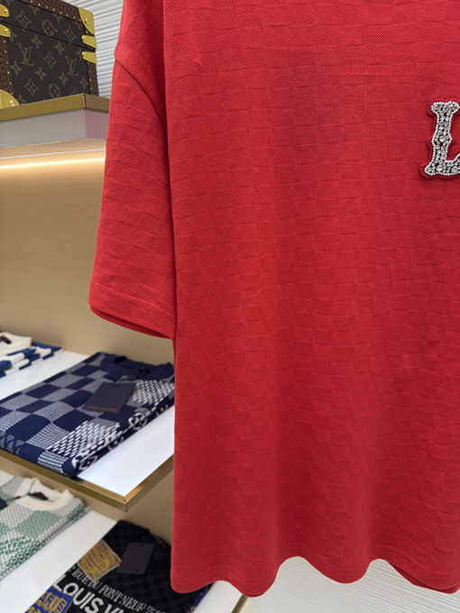 ルイヴィトンコピー ファッションダークチェックビーズ半袖Tシャツ