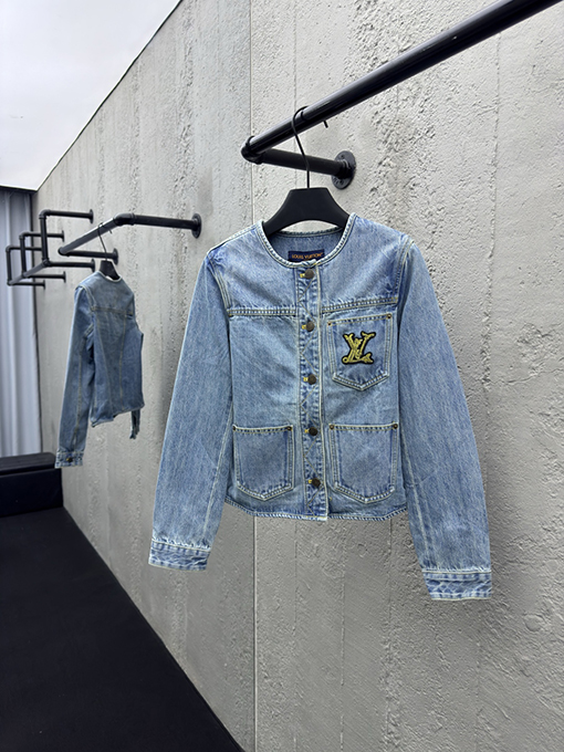 ルイヴィトンコピー ロープ刺繍クルーネックデニムジャケット