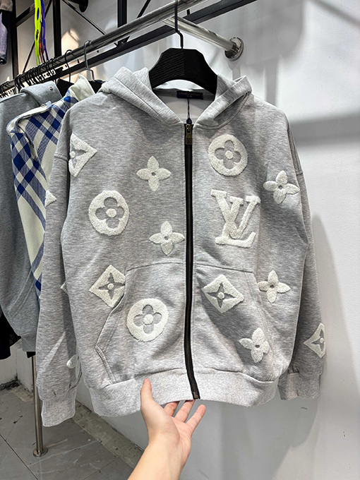 ルイヴィトン アルファベットフラワータオル刺繍ジッパーフード付きジャケット