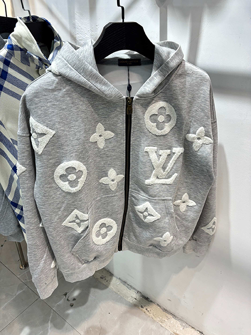 ルイヴィトン アルファベットフラワータオル刺繍ジッパーフード付きジャケット