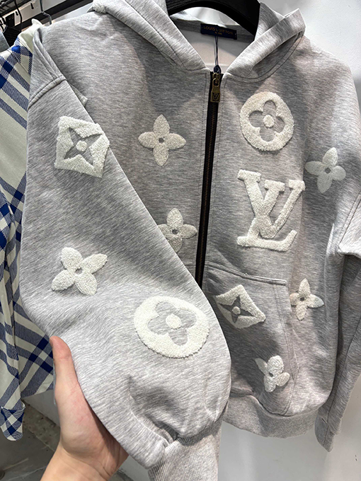 ルイヴィトン アルファベットフラワータオル刺繍ジッパーフード付きジャケット