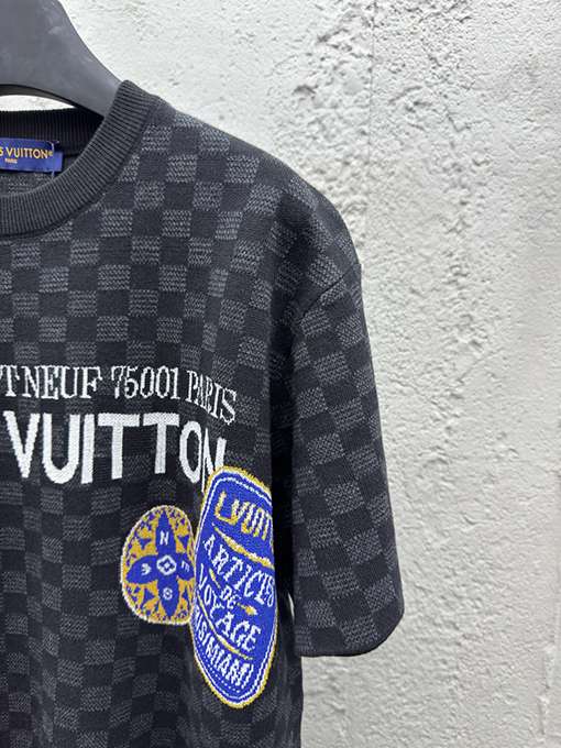 ルイヴィトン 新作 Lv ニットジャカードダミエ柄半袖Tシャツ