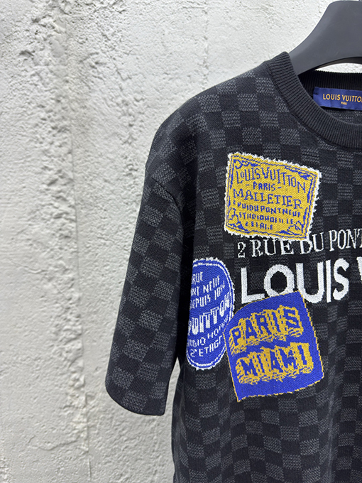ルイヴィトン 新作 Lv ニットジャカードダミエ柄半袖Tシャツ