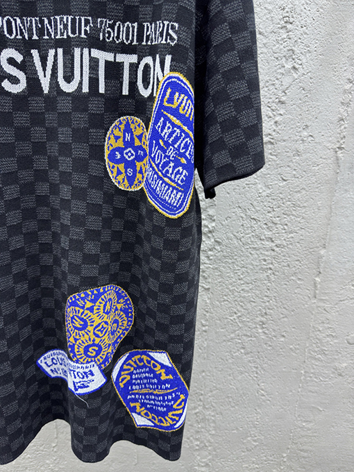 ルイヴィトン 新作 Lv ニットジャカードダミエ柄半袖Tシャツ