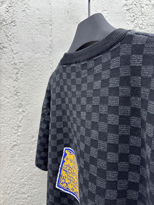 ルイヴィトン 新作 Lv ニットジャカードダミエ柄半袖Tシャツ