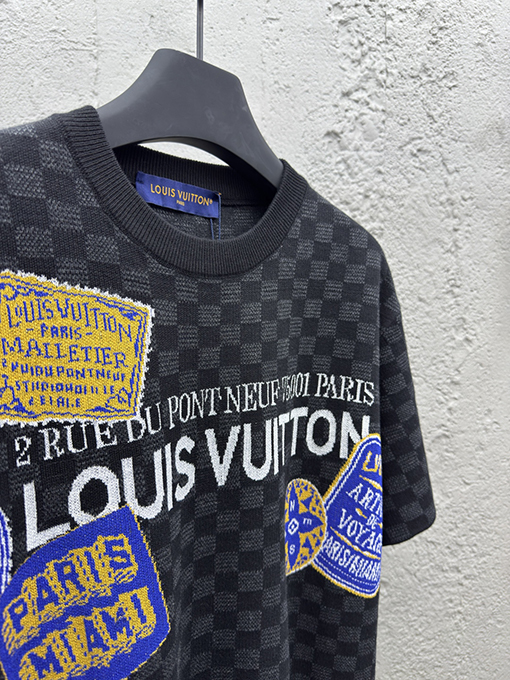 ルイヴィトン 新作 Lv ニットジャカードダミエ柄半袖Tシャツ