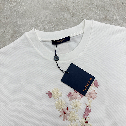 ルイヴィトン ファッション手作りリボン刺繍半袖Tシャツ