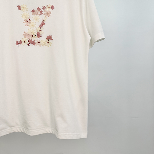 ルイヴィトン ファッション手作りリボン刺繍半袖Tシャツ