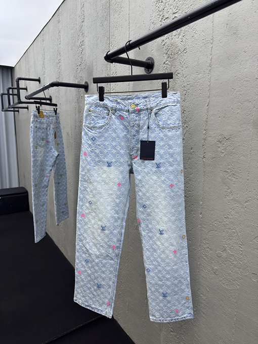 ルイヴィトンコピー カラフルなアルファベットジャカードデニムパンツ