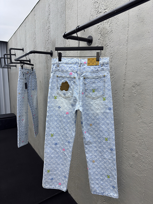 ルイヴィトンコピー カラフルなアルファベットジャカードデニムパンツ