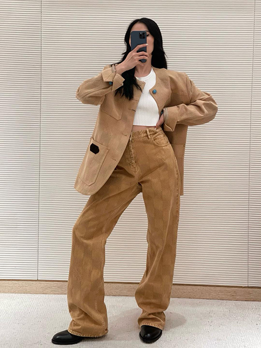 ルイヴィトンスーパーコピー ターコイズチェック柄デニムパンツ