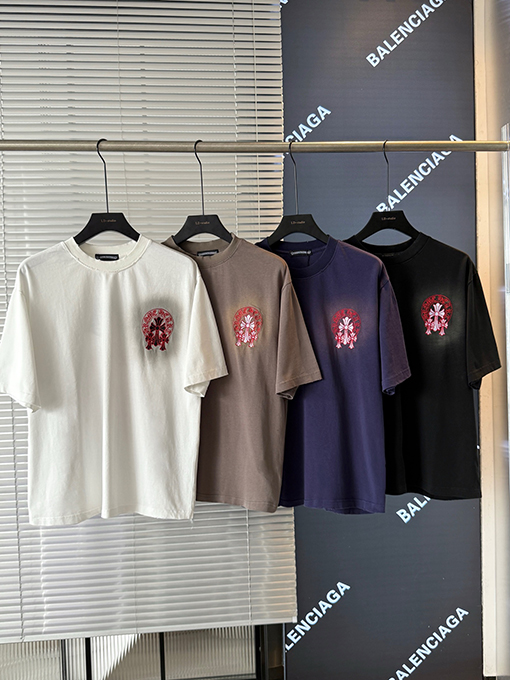 クロムハーツ 新しい十字架の布刺繍半袖Tシャツ