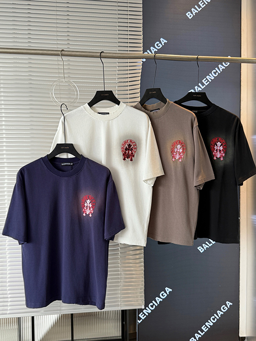 クロムハーツ 新しい十字架の布刺繍半袖Tシャツ