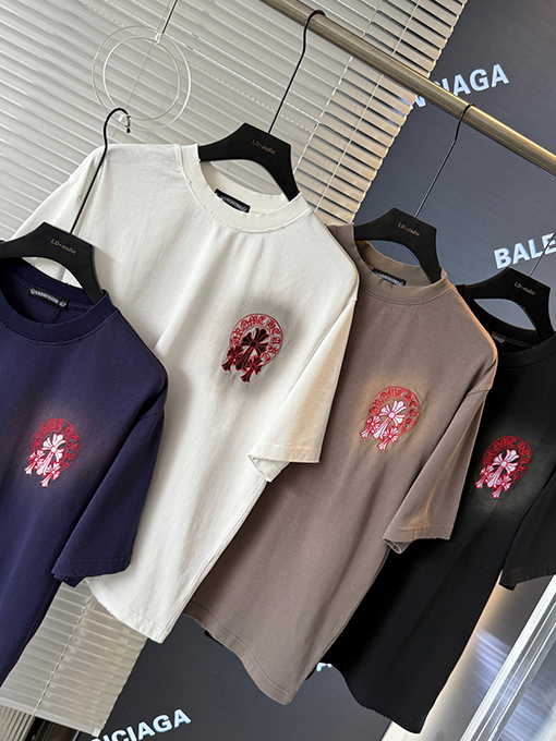 クロムハーツ 新しい十字架の布刺繍半袖Tシャツ