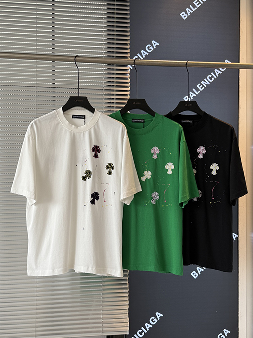 クロムハーツスーパーコピー クラシックなクロスステッカー刺繍半袖Tシャツ