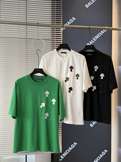 クロムハーツスーパーコピー クラシックなクロスステッカー刺繍半袖Tシャツ