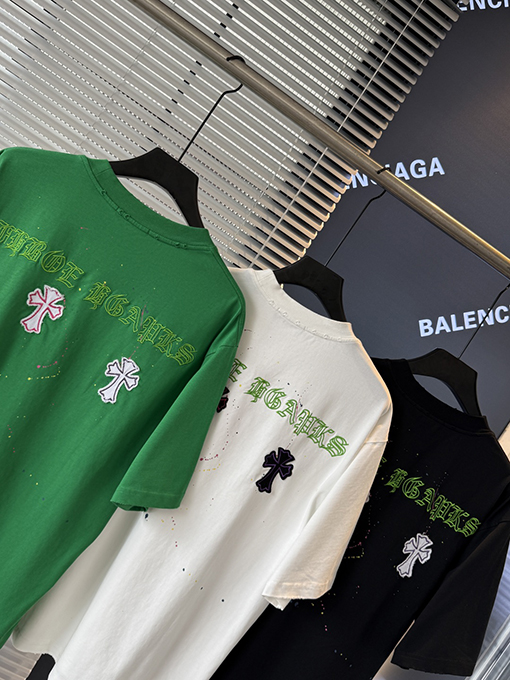 クロムハーツスーパーコピー クラシックなクロスステッカー刺繍半袖Tシャツ