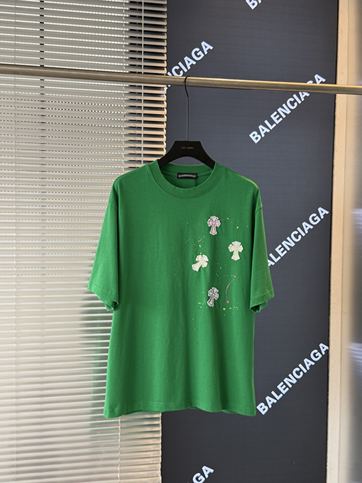 クロムハーツスーパーコピー クラシックなクロスステッカー刺繍半袖Tシャツ