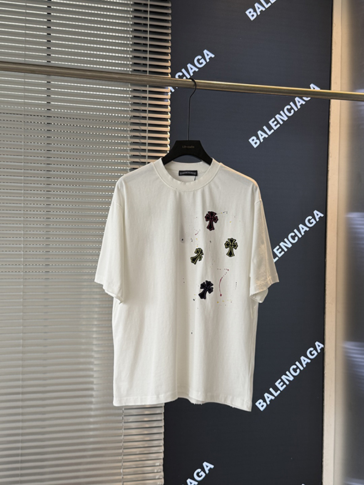 クロムハーツスーパーコピー クラシックなクロスステッカー刺繍半袖Tシャツ