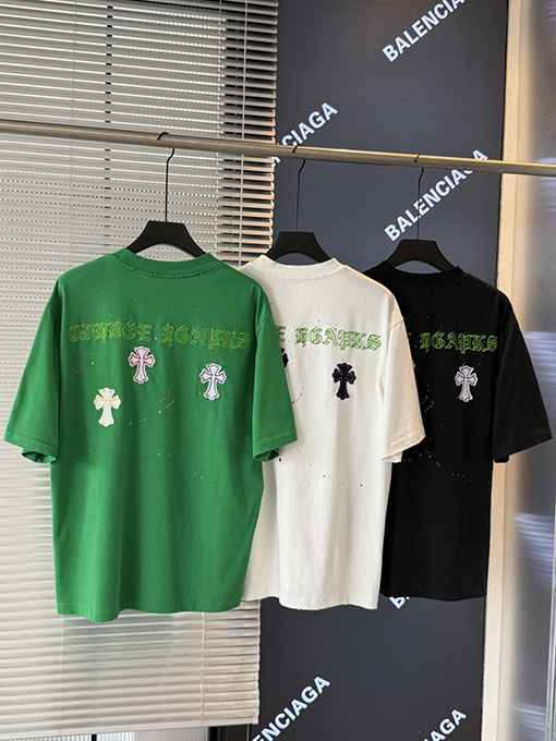 クロムハーツスーパーコピー クラシックなクロスステッカー刺繍半袖Tシャツ