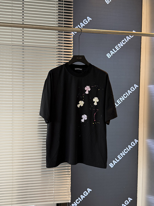 クロムハーツスーパーコピー クラシックなクロスステッカー刺繍半袖Tシャツ
