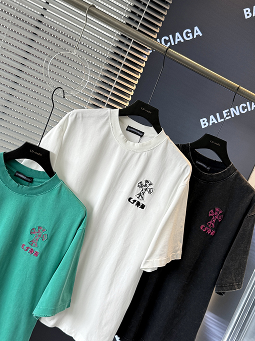 クロムハーツ ファッションクロスアップリケ刺繍半袖Tシャツ