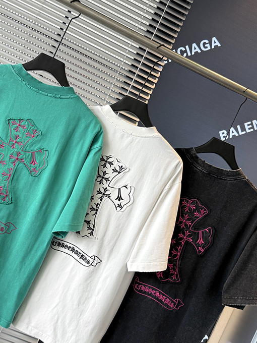 クロムハーツ ファッションクロスアップリケ刺繍半袖Tシャツ