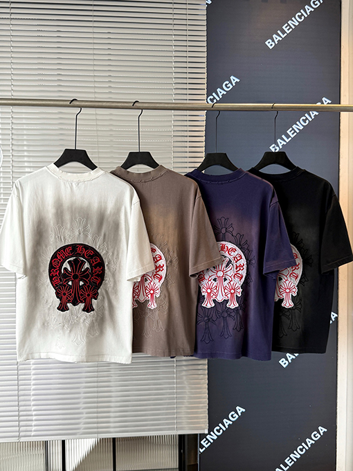 クロムハーツ 新しい十字架の布刺繍半袖Tシャツ