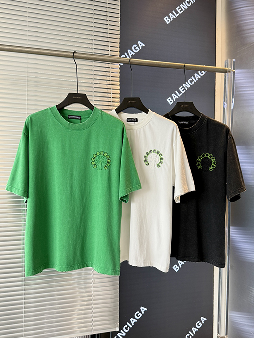 クロムハーツ クロスステッカー刺繍酸洗古い半袖Tシャツ