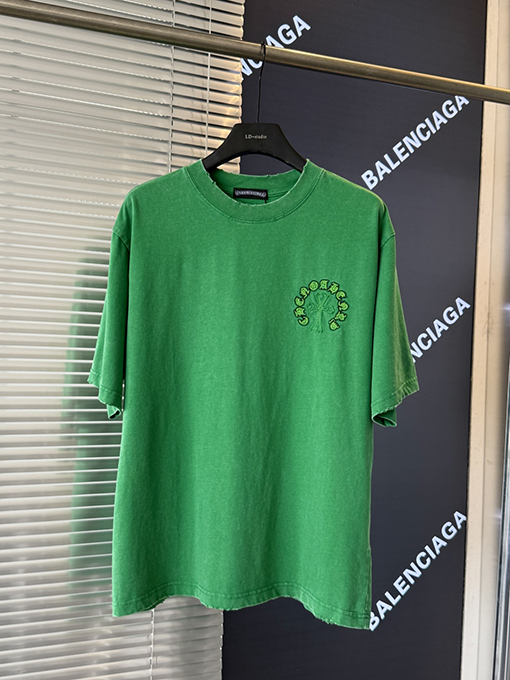 クロムハーツ クロスステッカー刺繍酸洗古い半袖Tシャツ