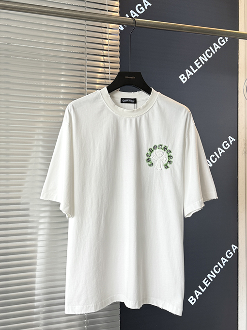 クロムハーツ クロスステッカー刺繍酸洗古い半袖Tシャツ