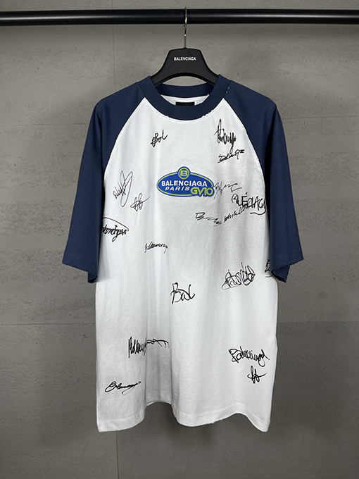 バレンシアガ 新しいファッションのカラフルな署名ロゴ落書き半袖Tシャツ