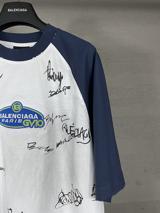バレンシアガ 新しいファッションのカラフルな署名ロゴ落書き半袖Tシャツ