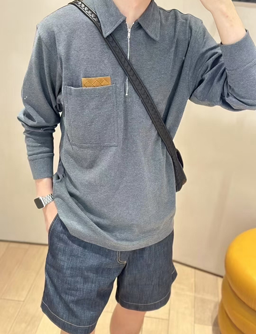 ボッテガヴェネタ 新しい編み革ポケットポロ長袖シャツ