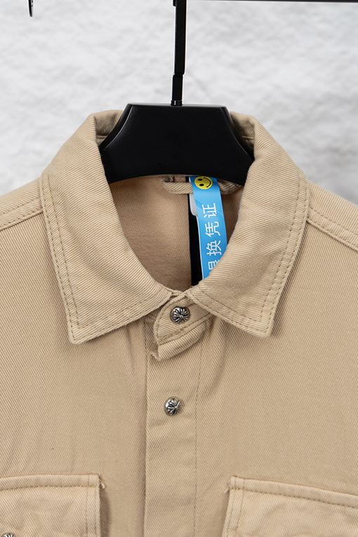 クロムハーツ 新作限定Work Dog Jacket 桜色チェッカー柄パッチワークレザーデザインデニムジャケット