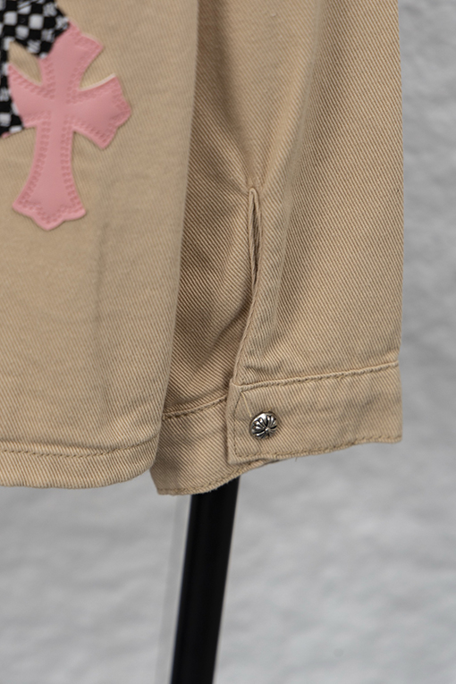 クロムハーツ 新作限定Work Dog Jacket 桜色チェッカー柄パッチワークレザーデザインデニムジャケット