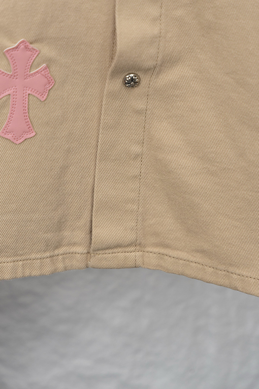 クロムハーツ 新作限定Work Dog Jacket 桜色チェッカー柄パッチワークレザーデザインデニムジャケット