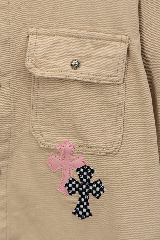クロムハーツ 新作限定Work Dog Jacket 桜色チェッカー柄パッチワークレザーデザインデニムジャケット