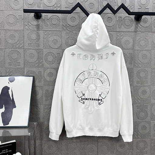 クロムハーツスーパーコピー クロスパッチ刺繍酸洗古いカップルフード付きパーカー