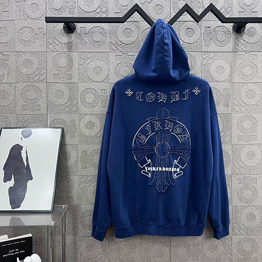 クロムハーツスーパーコピー クロスパッチ刺繍酸洗古いカップルフード付きパーカー