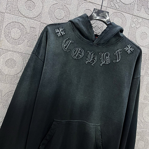 クロムハーツスーパーコピー クロスパッチ刺繍酸洗古いカップルフード付きパーカー