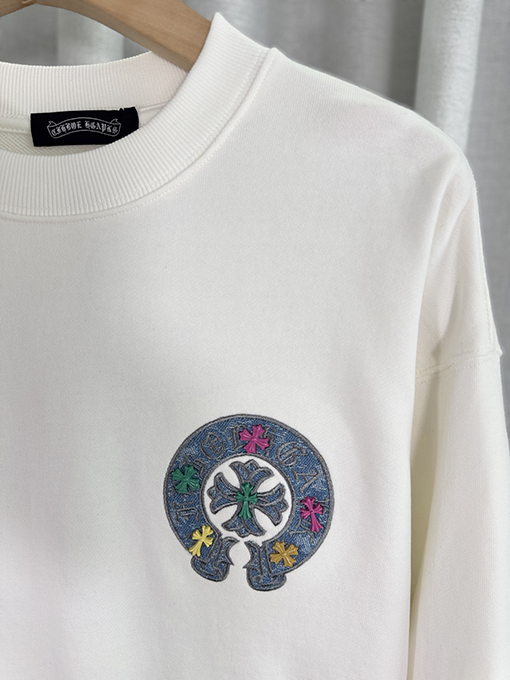 クロムハーツ デニムパッチ刺繍カップルクルーネックパーカー