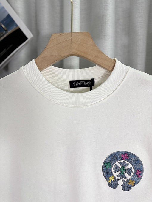 クロムハーツ デニムパッチ刺繍カップルクルーネックパーカー